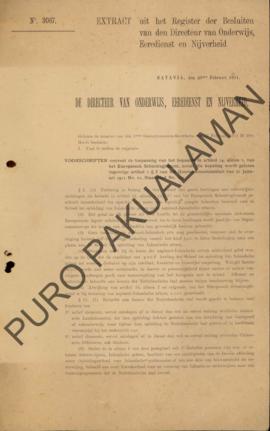 Salinan keputusan dari Sekretaris Kals Hoven, perihal daftar keputusan dari direktur Pendidikan, ...