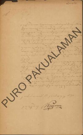 Surat pemberitahuan yang ditujukan untuk Parentah Ageng Kapatiyan Nagari Pakualaman perihal tangg...