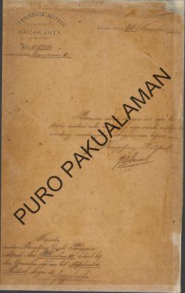 Permintaan diumumkan dari kanjeng Tuan Resident Yogyakarta oleh Pakualaman VI. Surat tanggal 26 N...