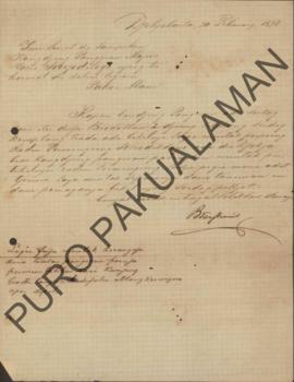 Perihal Tuwan J.Ib van Stevan yang meminta tanah Desa Bridotan seluas 2 jung kepada Kangjeng Pang...