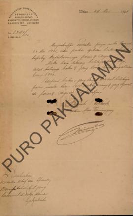 Surat dari Kepala Bagian Keuangan yang ditunjukkan kepada Paduka Regent Adikarto Wates, perihal m...