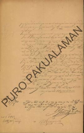 Surat dari Ngabehi Jayengwijaya kepada Parentah Kadhistrikan Glaheng, Sugan, perihal keterangan p...