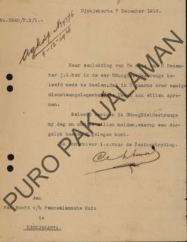 Surat dari Controleur 1.c Voor De Pestbestrijding kepada kepala PakuAlaman No.3840/P.B/1, perihal...