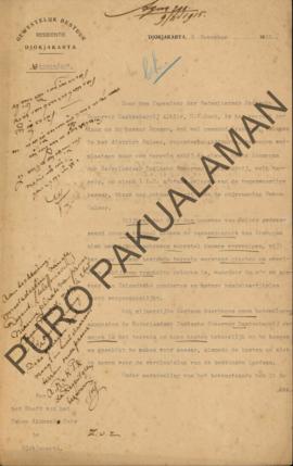 Surat dari Resident Djogjakarta yang dikirimkan kepada Kepala Pakualaman di Djogjakarta No.12929/...