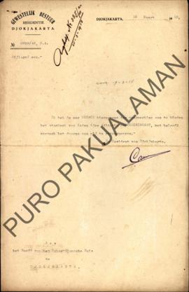 Surat No.2859/49.P.A. dari Resident di Jogjakarta kepada Kepala Pakulaman keterangan untuk menges...