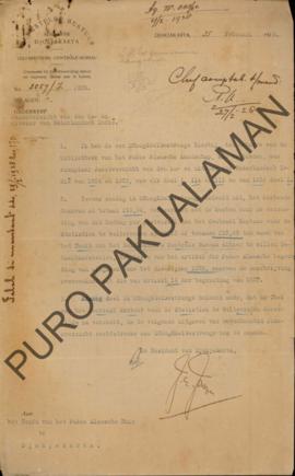 Surat dari Residen Yogyakarta kepada Kepala Paku Alaman No.2057/Z/ZCB, perihal penawaran ikhitisa...