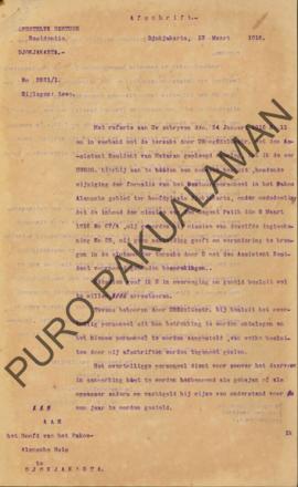 Surat dari Resident di Jogjakarta untuk Kepala Pakualaman tentang perubahan formasi staf pemerint...