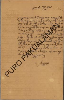 Kabupaten Adikarta kepada Pemerintah Pakualaman. Surat tanggal 14 Oktober 1901 tentang Gugatan pe...