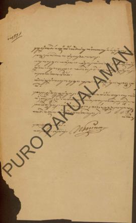 Surat dari Bupati Pulisi, Rahaden Tumenggung Sasradigdaya kepada Parentah Ageng Pakualaman, perih...