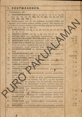 Daftar tarif bea pos pada 1 Oktober 1937