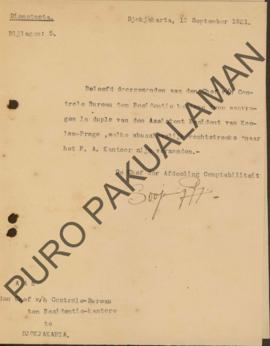 Surat dari Kepala Bagian Penanggung jawab Keuangan kepada Kepala Kantor Bureau di Kantor Resident...