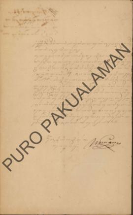Surat dari Bupati Adikarto, Raden Tumenggung Sasradigdaya kepada Perentah Ageng Negari Pakualaman...