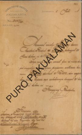 Resident kepada Pakualaman VI. Surat tanggal 5 Juli 1901 tentang Assistant Resident di Ponorogo m...