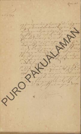 Surat dari Tumenggung Sasradigdaya kepada Parentah Ageng Kapatiyan Nagari Pakualaman perihal jala...