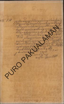 Surat dari Widana dhistrik Mzsriya Adikarta kepada Nagari Pakualaman tanggal 5 Mei 1901 tentang O...