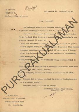 Surat dari Asisten Wedono Pakualaman Raden Mas Rio kepada Wedono Distrik Kota di Yogyakarta No.14...