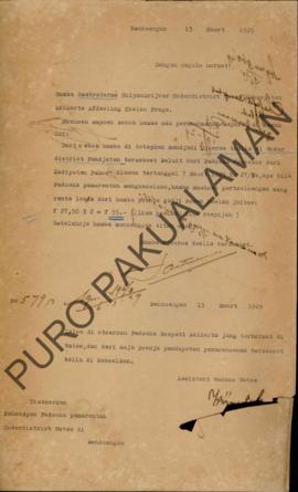 Surat dari Sastrodarmo Juru Tulis di Onderdistrict Panjatan perihal permohonan uang rente loods a...