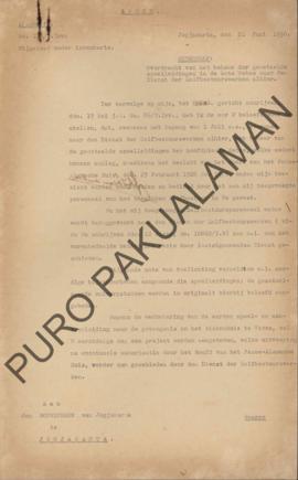 Surat dari Penulis Penanggung Jawab Keuangan kepada Gubernur Yogyakarta, perihal penyerahan pelak...