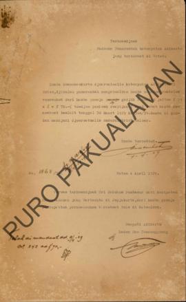 Surat dari Soemosoekarto Juru Tulis Kabupaten Adikarto di Wates keterangan permohonan meminta gaj...