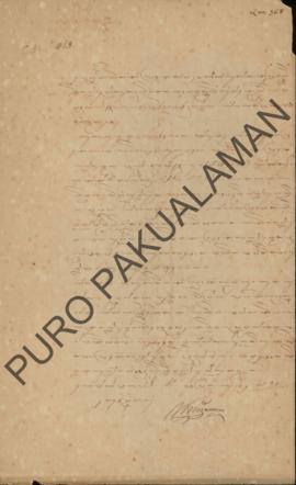 Surat dari Raden Tumenggung Sasradigdaya kepada Ki Lurah Bendara Raden Mas Tumenggung Ritmester H...