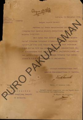 Surat dari Sekolah Kawoela Kasoetanan di Sentolo, kepada Paduka Kangdjeng Boepati di Adikarto, pe...