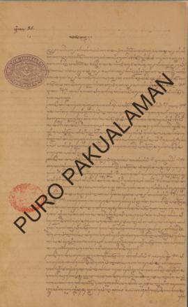 Kabupaten Adikarta kepada Pemerintah Pakualaman. Surat tanggal 19 September 1901 tentang Penyeles...