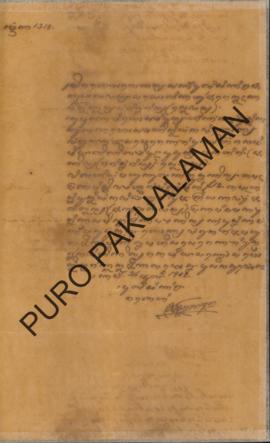 Polisi kota Pakualaman kepada Kedhistrikan Nganginangin ( Slema ). Surat tanggal 26 Juli 1902 ten...