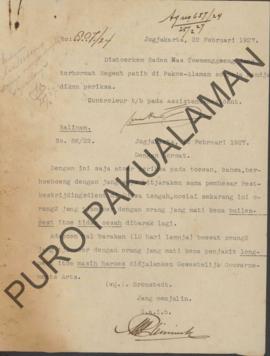 Surat No.807/24 dari Assisten Resident kepada Raden Mas Toemenggung perihal agar Regent Ptih Paku...