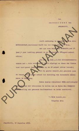 Surat dari Pangeran Ario kepada Residen Jogjakarta, perihal permohonan bantuan mendaftarkan diri ...