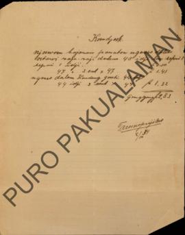 Surat permintaan pembayaran upah untuk Ngarso Dalem dari Taroenoprajiwo