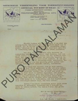 Surat dari Sekretaris Kantor Serikat Turis P.J. van Baarda kepada Sekretaris Paku Alaman, perihal...