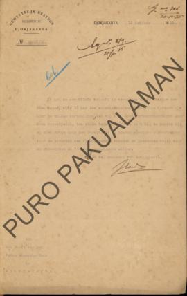 Surat dari Direktur Regional Presidientie Djokjakarta kepada Pakulaman perihal permintaan hadir m...