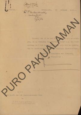 Surat dari Panitia Pengawas untuk Pakualam di Jogjakarta tentang pembukaan Sekolah Pertanian di W...
