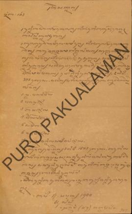 Surat dari Raden Demang Atmaprawira kepada Parentah Kadistrikan Sugan perihal Sabin Maliyan yang ...