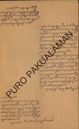 Kabupaten Adikarta kepada Pemerintah Pakualaman. Surat tanggal 13 Mei 1901 sampai dengan  31 Okto...