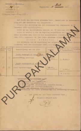 Surat dari Het Hoofd Pakoe Alamsche Huis kepada Gubernur Yogyakarta, perihal perubahan anggaran t...