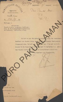 Surat No.1080/27/T.B. dari Resident van Djogjakarta yang ditujukan kepada Kepala Pakualaman di Dj...