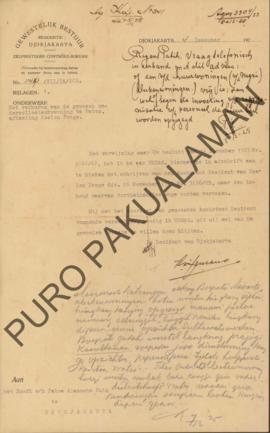 Surat dari Resident Yogyakarata kepada Het Hoofd Pakualamsche Huis perihal berkas penyewaan bekas...
