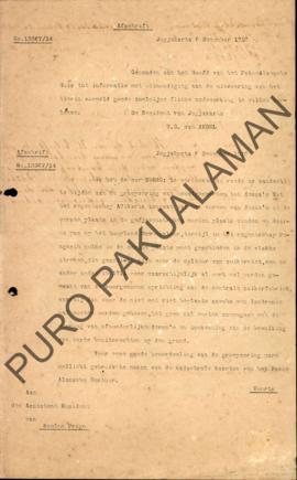 Surat dari Resident Jogjakarta W.G. Van Andel, kepada Asisten Residen Kulon Progo, perihal pember...