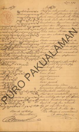 Surat dari Mulemester kepada Kangjeng Pangeran Adipati Pakualaman perihal suldadu bernama Setraka...