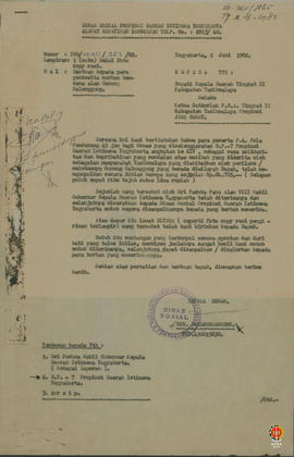 Surat dari Kepala Dinas DIY kepada Bupati Kabupaten Tasikmalaya perihal bantuan/sumbangan kepada ...