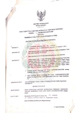 Berkas surat perihal pemebrian Surat Izin Usaha Penerbitan Pers kepada PT. Bernas untuk menerbitk...