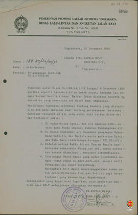 Surat dari DLLAJR Provinsi DIY ditujukan kepada Kepala BP-7 Provinsi DIY perihal Instruksi Gubern...