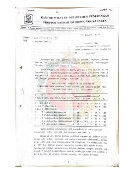 Surat dari Kepala Kantor Wilayah Departemen Penerangan Daerah Istimewa Yogyakarta kepada Direktur...