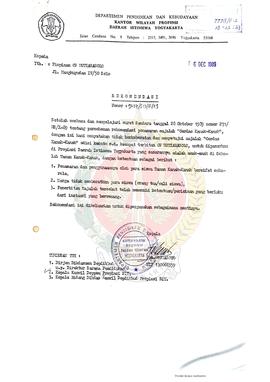 Surat dari Kepala Departemen Pendidikan dan Kebudayaan Kantor Wilayah Provinsi Daerah Istimewa Yo...