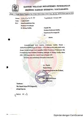 Surat dari Kepala Bidang Penyusunan Program dan Evaluasi Departemen Penerangan Daerah Istimewa Yo...