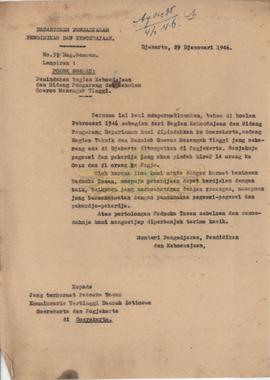 Surat Menteri Pengajaran, Pendidikan dan Kebudayaan Nomor : 5/Bhg. Umum kepada Komisaris Tertingg...