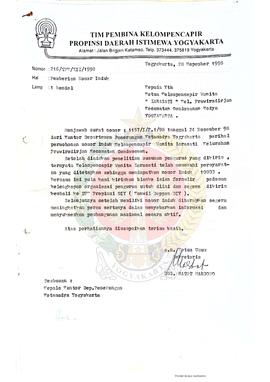 Berkas surat perihal pemberian  Nomor Induk Kelompencapir Larasati dan Putri Makaryo di Kotamadya...