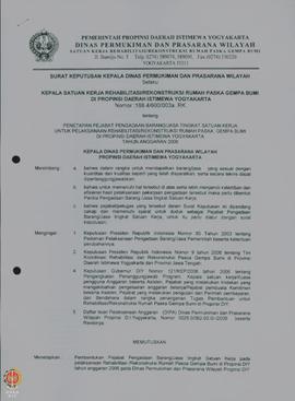 Surat Keputusan Kepala Dinas Pemukiman dan Prasarana Wilayah selaku Kepala Satuan Kerja Rehabilit...