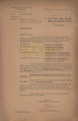 Surat dari Universitas Gajah Mada kepada Sri Paduka Paku Alam VIII, tentang susunan Pimpinan UGM .